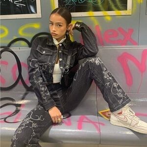 I.AM.GIA Pant Lunar Sun Moon Rose Thorn Snake Denim Mid-Rise Black XS EUC